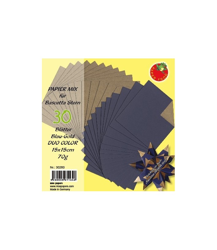 32 Hojas para Origami Azul y Oro 15 x 15 cm - 70 g