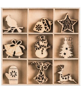 Caja con 45 Piezas Troqueladas de Madera Navidad V-Formas Troqueladas-Batallon Manualidades