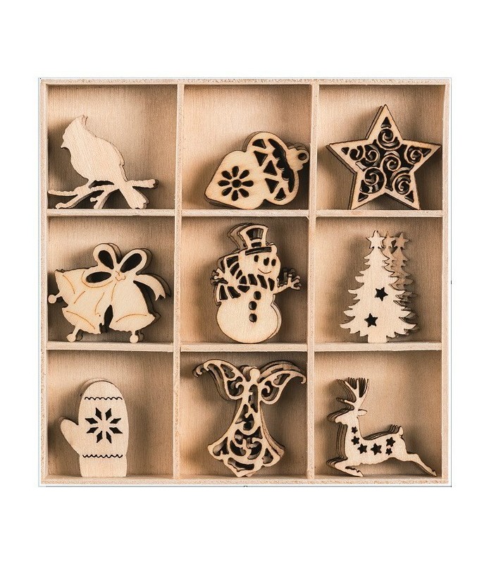 Caja con 45 Piezas Troqueladas de Madera Navidad V-Formas Troqueladas-Batallon Manualidades