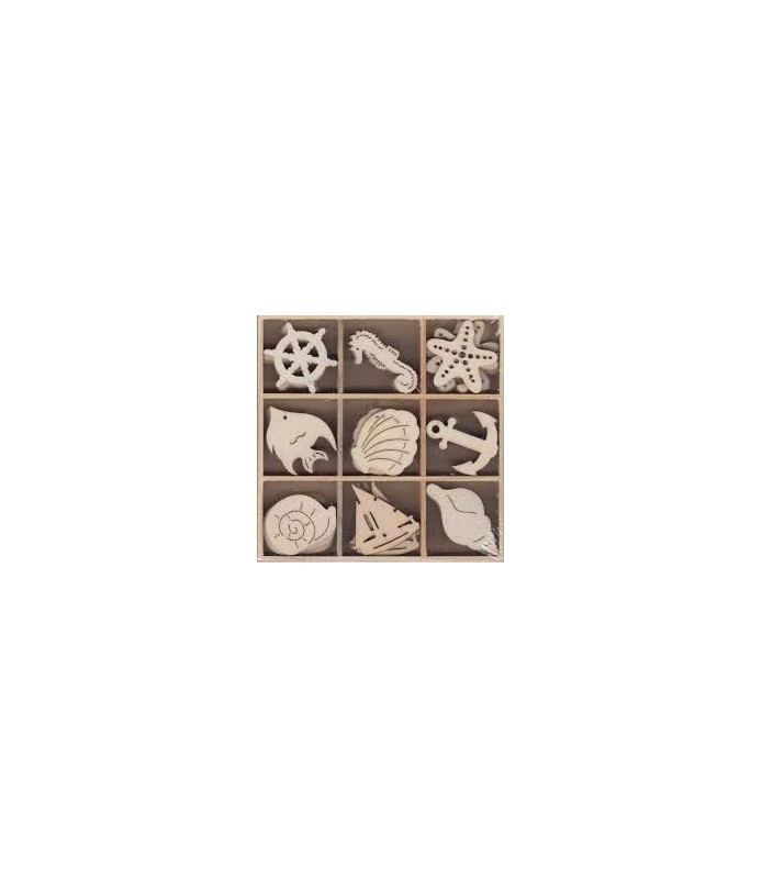 Caja con 45 Piezas de Madera Troqueladas Oceano-Formas Troqueladas-Batallon Manualidades