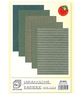 5 Hojas Papel Japones 21 x 30 cm Geométricos Verdes-Surtidos-Batallon Manualidades