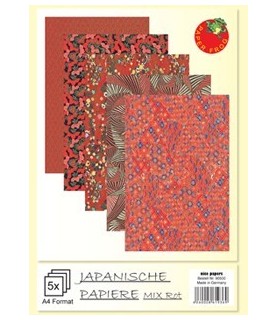5 Hojas Papel Japones 21 x 30 cm Estampados Rojos