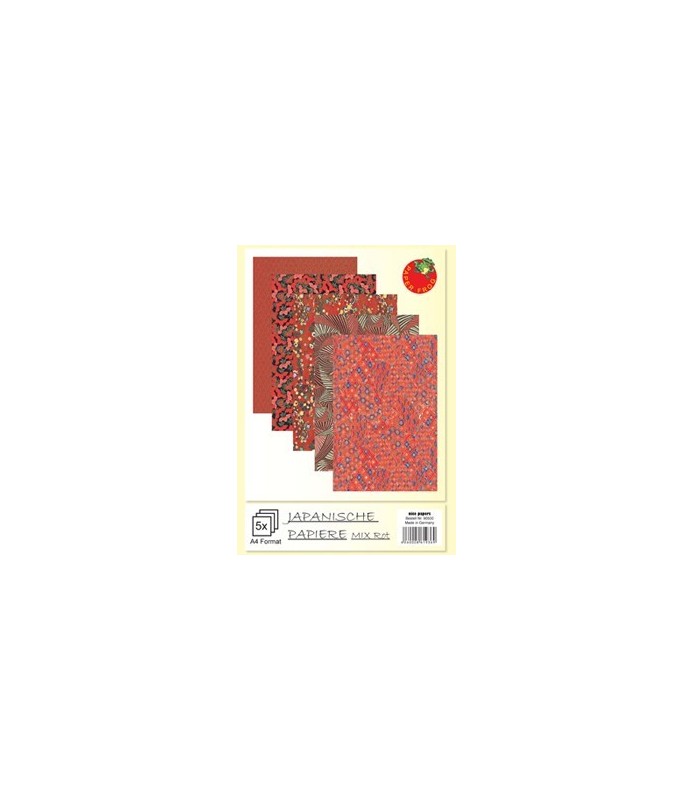 5 Hojas Papel Japones 21 x 30 cm Estampados Rojos