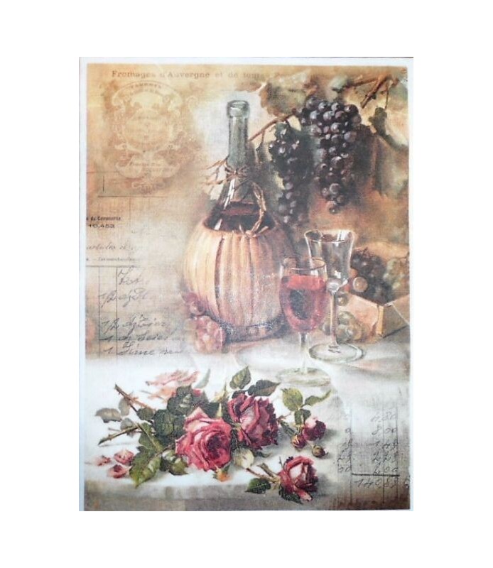 Papel de Arroz Decorado 21 x 29,7 cm Vino y Rosas