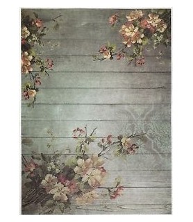 Papel de Arroz Decorado 21 x 29,7 cm Madera con Floresl-Flores y Plantas-Batallon Manualidades