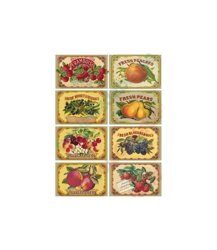 Papel de Arroz Decorado 21 x 29,7 cm Etiquetas Frutas   -Frutas-Batallon Manualidades
