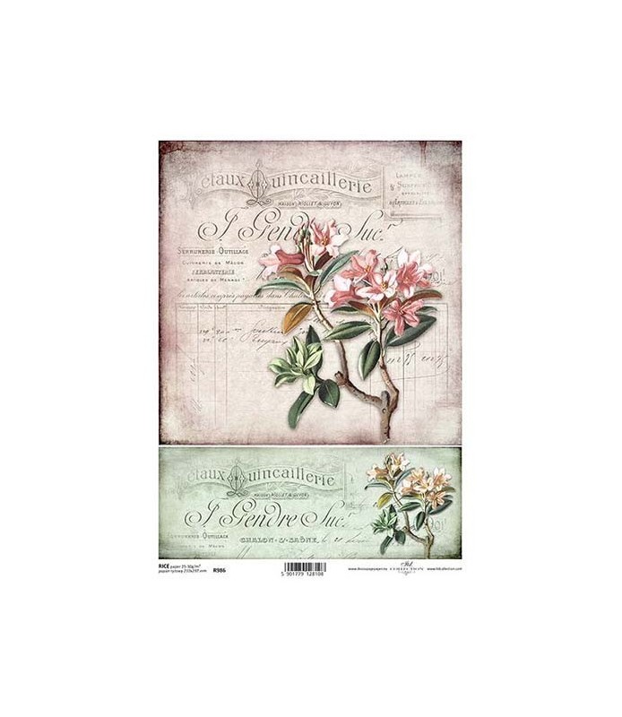 Papel de Arroz Decorado 21 x 29,7 cm Rama con Flor