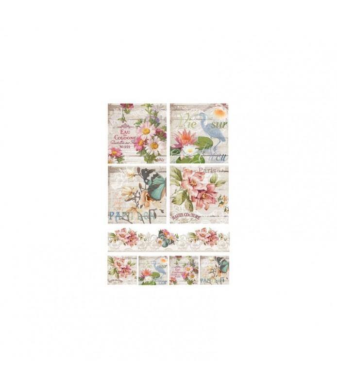 Papel de Arroz Decorado 35 x 50 cm Petit Jardin-Flores y Plantas-Batallon Manualidades