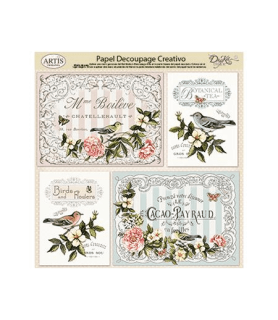 Papel Decoupage Creativo 32 x 31 cm Marcos con Pajaros-Flores y Plantas-Batallon Manualidades