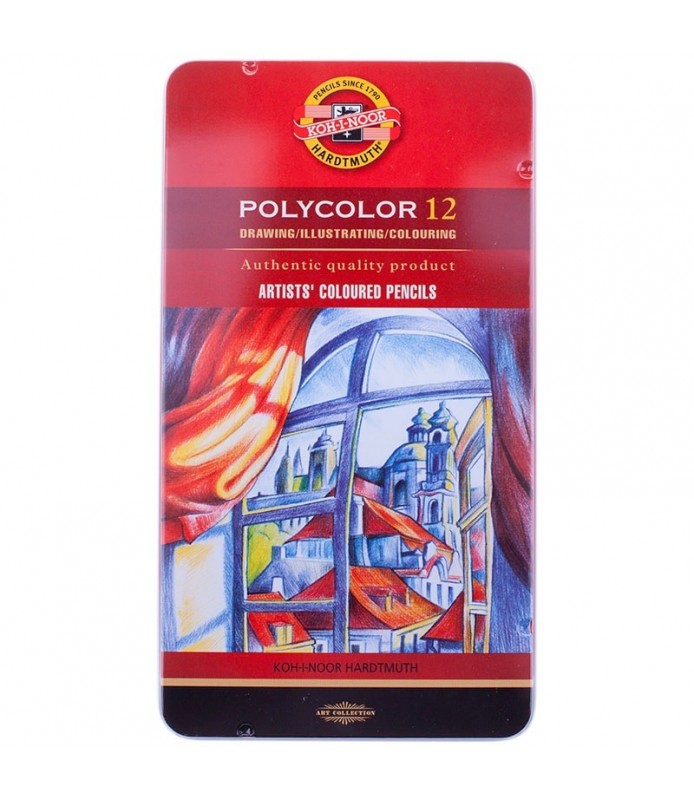 Caja de Metal con 12 Lapices de Colores Polycolor