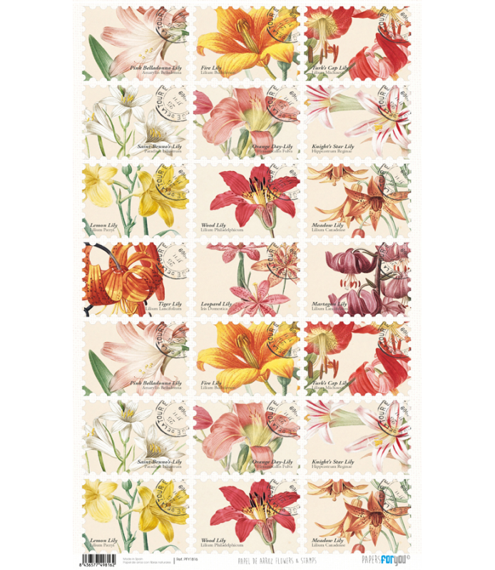 Papel de Arroz Decorado 33 x 54 cm Flowers & Stamp