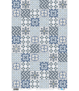 Papel de Arroz Decorado 33 x 54 cm Azulejos Mosaic Azules-Mosaico-Batallon Manualidades