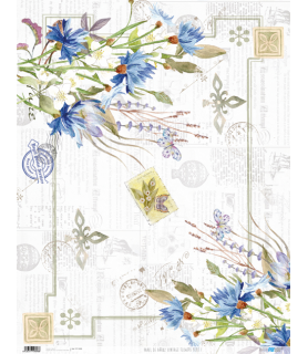 Papel de Arroz  54 x 70 cm Vintage Flowers Blue-Flores y Plantas-Batallon Manualidades