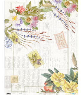 Papel de Arroz  54 x 70 cm Vintage Flowers Yellow-Flores y Plantas-Batallon Manualidades