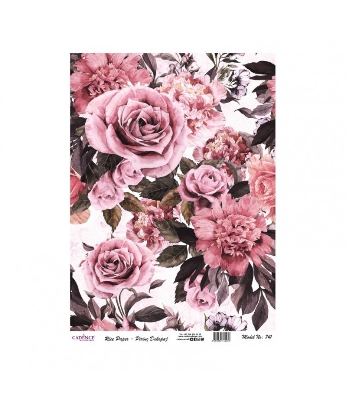 Papel de Arroz Decorado 30 x 42 cm Rosas Grandes