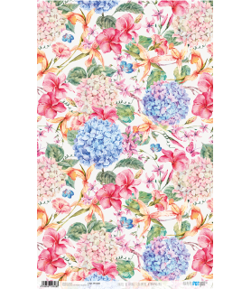 Papel de Arroz 33 x 54 cm Colorful Hydrangeas-Flores y Plantas-Batallon Manualidades