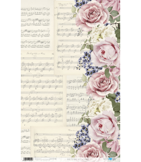 Papel de Arroz 33 x 54 cm Notes & Flowers-Flores y Plantas-Batallon Manualidades