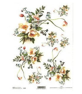 Papel Arroz Decorado 21 x 30 cm Ramilletes  Flores-Flores y Plantas-Batallon Manualidades