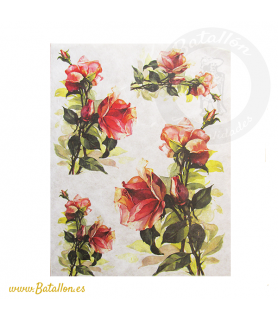 Papel de Arroz Decorado 21 x 30 cm Rosas Rojas-Flores y Plantas-Batallon Manualidades