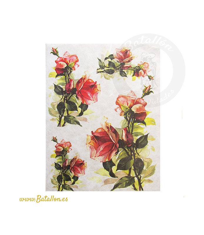 Papel de Arroz Decorado 21 x 30 cm Rosas Rojas-Flores y Plantas-Batallon Manualidades