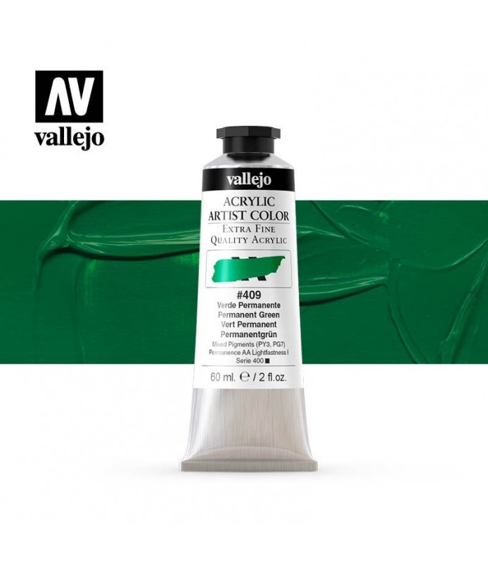 Acrylic Artist 20 ml. Verde Permanente 409 Vallejo-Acrylic Artist Color Vallejo-Batallon Manualidades