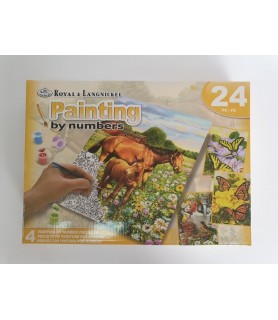 Caja 24 pc Pintar con Numeros Caballos y Mariposas-Tablillas Pre-dibujadas-Batallon Manualidades