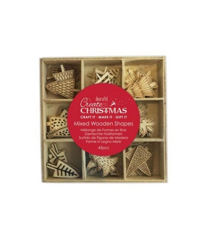 Caja con 45 Piezas Troqueladas Abetos Christmas-Formas Troqueladas-Batallon Manualidades