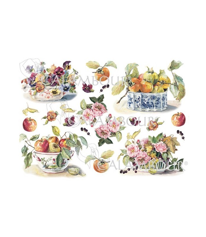 Papel de Arroz Decorado 35 x 50 cm Flores y Frutas