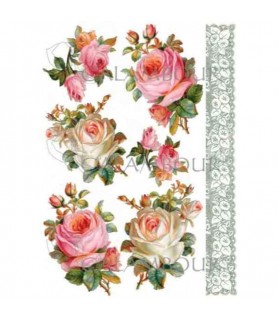 Papel de Arroz Decorado Rosas - Puntillas 22,5 x 32 cm-Flores y Plantas-Batallon Manualidades