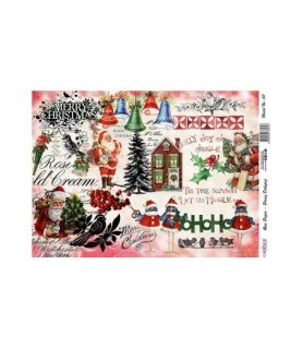 Papel Arroz Decorado 30 x 42 cm Merry Christmas-Navidad-Batallon Manualidades