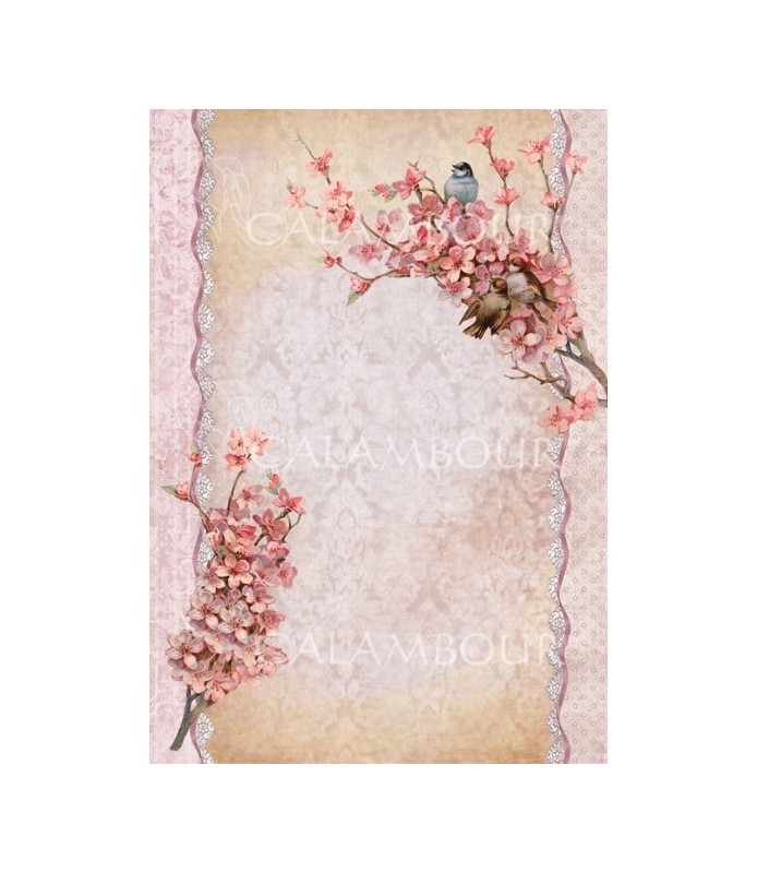 Papel de Arroz Decorado 35 x 50 cm Ramas Cerezo-Flores y Plantas-Batallon Manualidades
