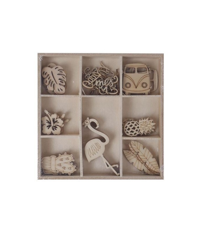 Caja 40 Piezas Troqueladas de Madera Tropical-Formas Troqueladas-Batallon Manualidades