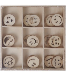 Caja con 45  Piezas Troqueladas de Madera Emojis