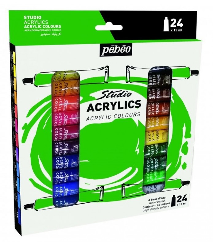 24 Tubos Acrilicos 12 ml Studio Acrylics Pebeo-Packs Acrílicos-Batallon Manualidades
