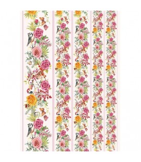 Papel Arroz Decorado 32 x 45 cm Cenefas de Rosas-Flores y Plantas-Batallon Manualidades