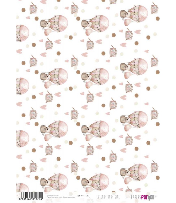 Papel de Arroz 21 x 30 cm Globos Rosas-Infantil-Batallon Manualidades