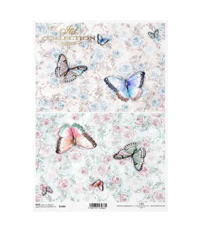 Papel Arroz Decorado 30 x 42 cm Mariposas-Animales-Batallon Manualidades