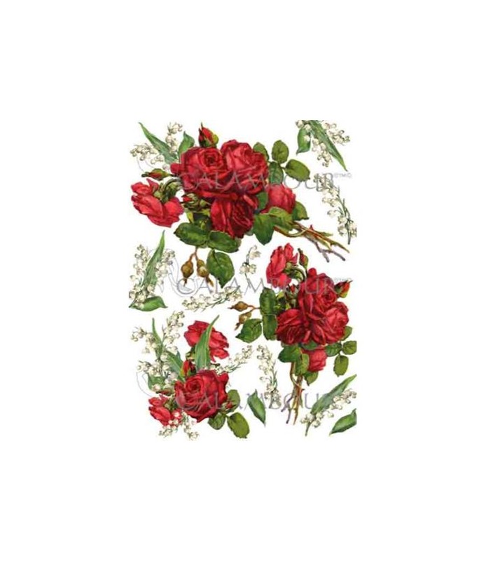 Papel de Arroz 23 x 31 cm Ramo Rosas Rojas-Flores y Plantas-Batallon Manualidades