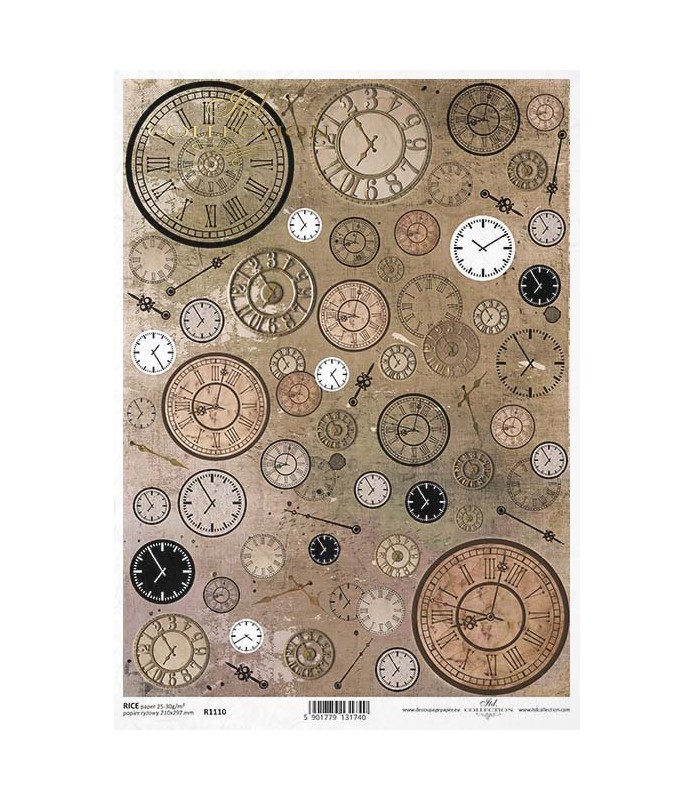Papel de Arroz Decorado 21 x 30 cm Relojes-Surtidos-Batallon Manualidades