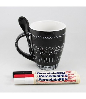 Taza de cerámica negra con cuchara-Objetos para decorar-Batallon Manualidades