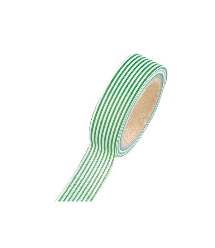Washi tape rayas verde blanco 15mm. "Efco"