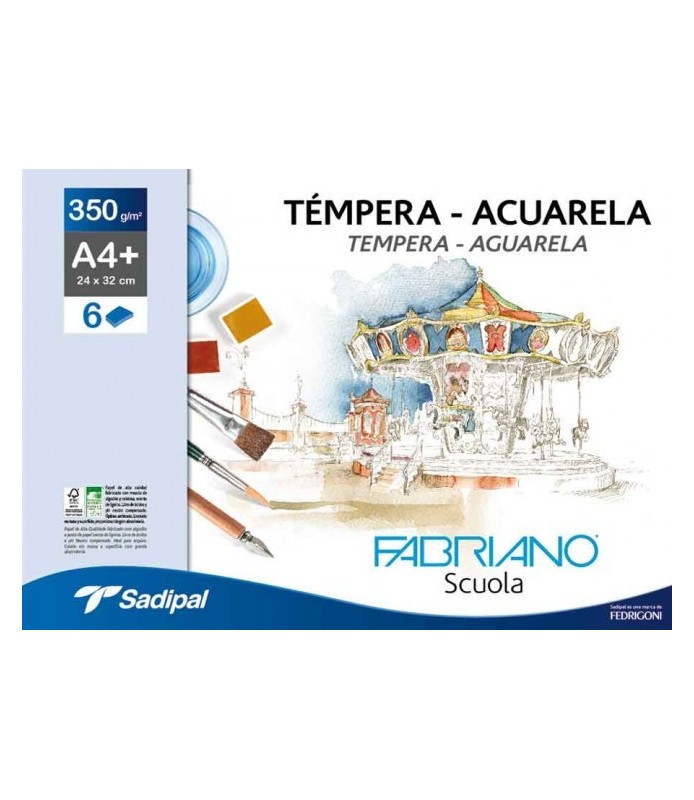 6 Hojas para Acuarela-Tempera 350 g A4 Fabriano-Raíz-Batallon Manualidades