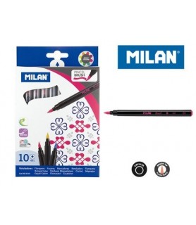 Caja de Rotuladores de 10 colores Punta Pincel Milan-Packs de Rotuladores-Batallon Manualidades
